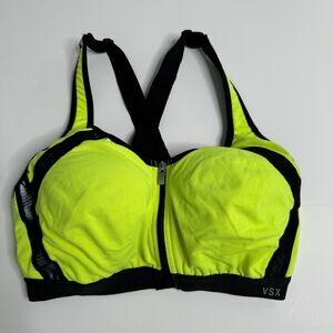 Victorias Secret VSX Zip Front Close Sports Bra Size 34D Bright Yellow/Black